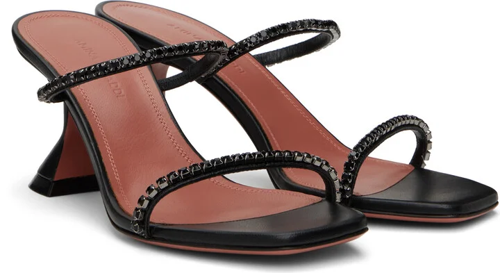 Amina Muaddi Black Gilda Slipper Heeled Sandals - Image 4