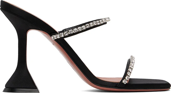 Amina Muaddi Black Gilda Slipper Heeled Sandals