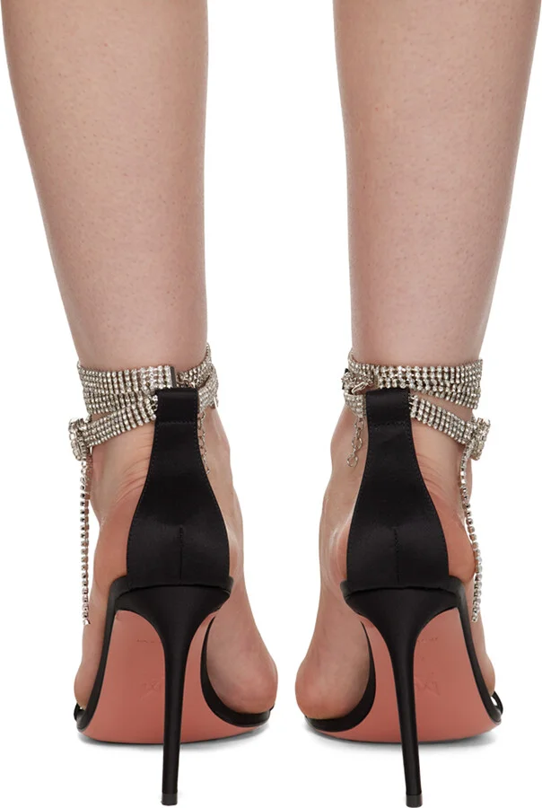 Amina Muaddi Black Giorgia Crystal Heeled Sandals - Image 2