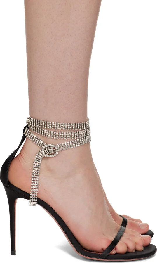 Amina Muaddi Black Giorgia Crystal Heeled Sandals