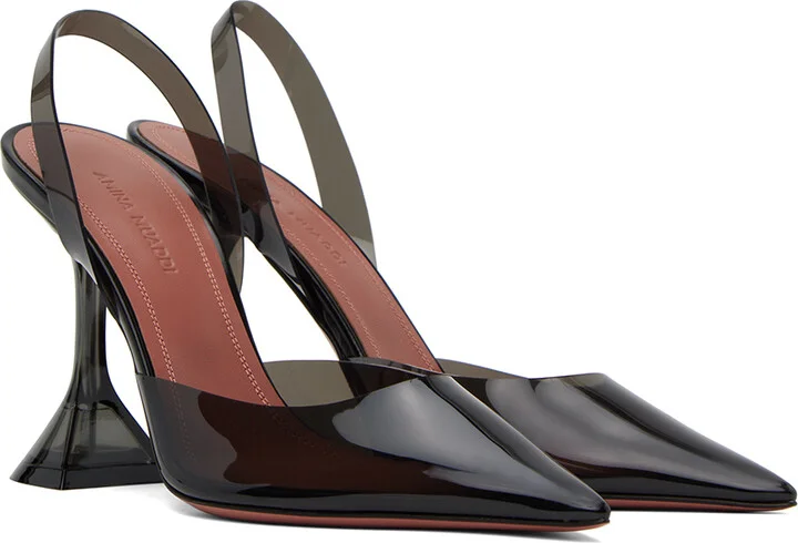 Amina Muaddi Black Holli Glass Slingback Heels - Image 4