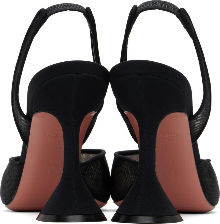 Amina Muaddi Black Holli Mesh Sling 95 Heels - Image 2