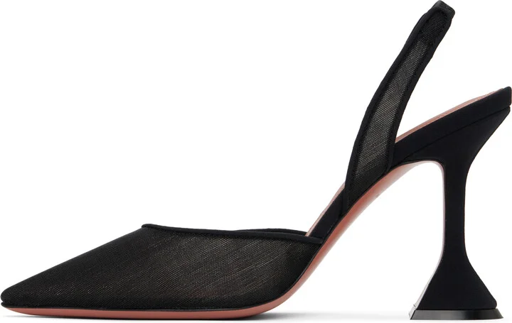 Amina Muaddi Black Holli Mesh Sling 95 Heels - Image 3