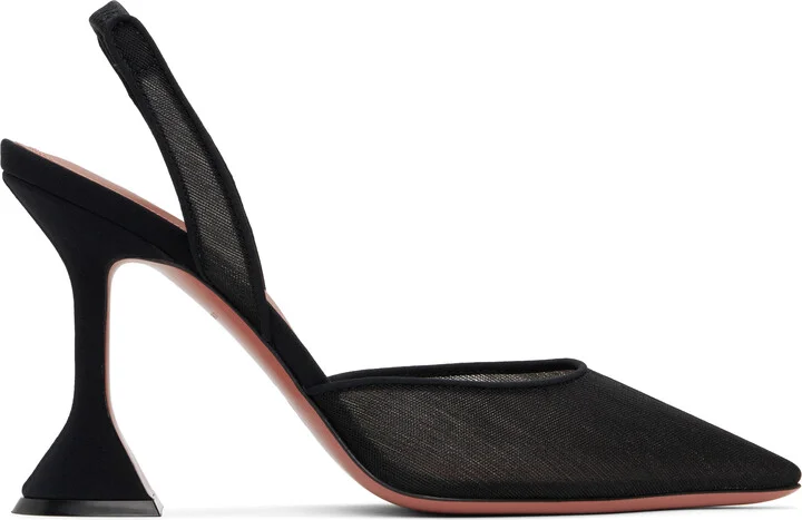 Amina Muaddi Black Holli Mesh Sling 95 Heels