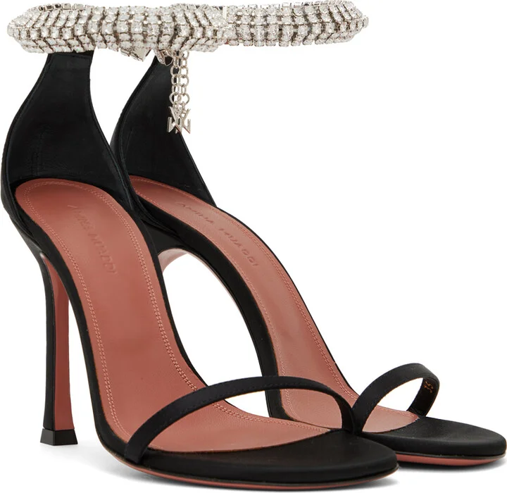 Amina Muaddi Black Iman Heeled Sandals - Image 4