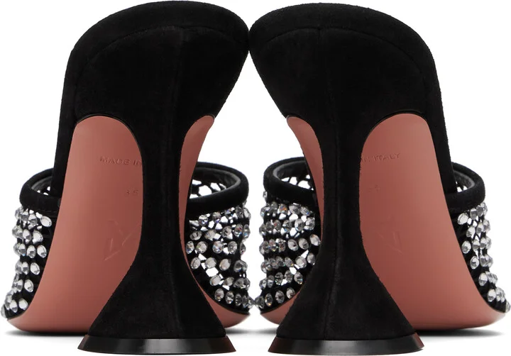 Amina Muaddi Black Lupita Crystal Net Heeled Sandals - Image 2