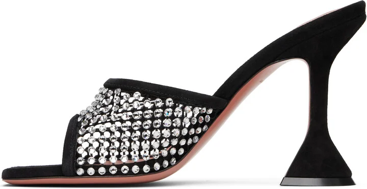 Amina Muaddi Black Lupita Crystal Net Heeled Sandals - Image 3