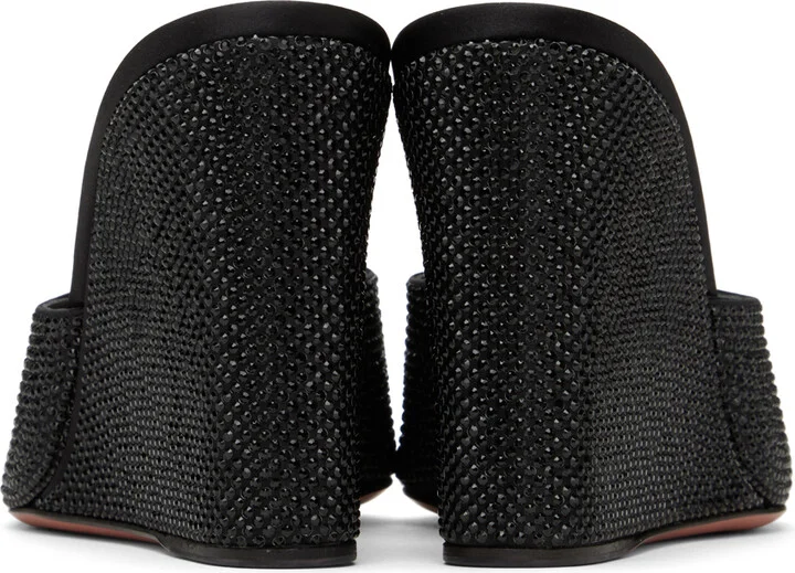 Amina Muaddi Black Lupita Crystal Wedge Heeled Sandals - Image 2