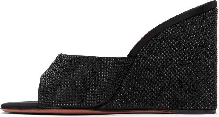 Amina Muaddi Black Lupita Crystal Wedge Heeled Sandals - Image 3
