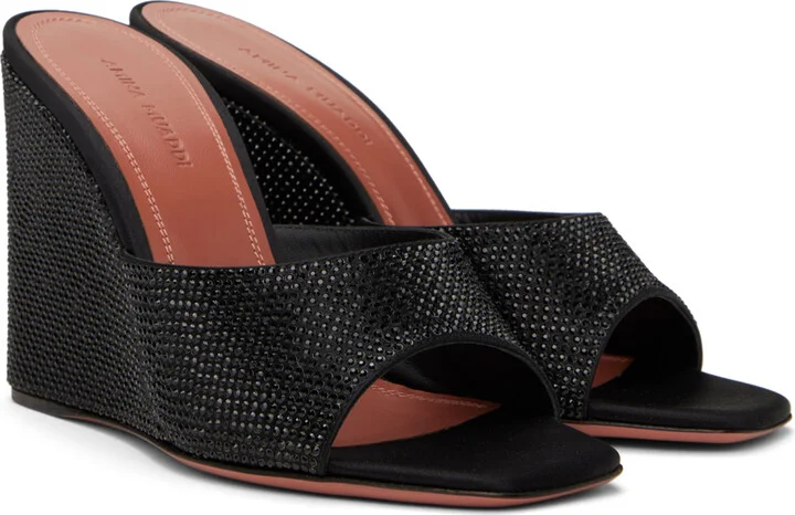 Amina Muaddi Black Lupita Crystal Wedge Heeled Sandals - Image 4