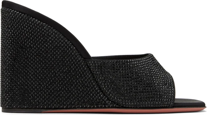 Amina Muaddi Black Lupita Crystal Wedge Heeled Sandals