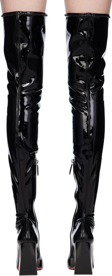 Amina Muaddi Black Marine Stretch Thigh High Boots - Image 2