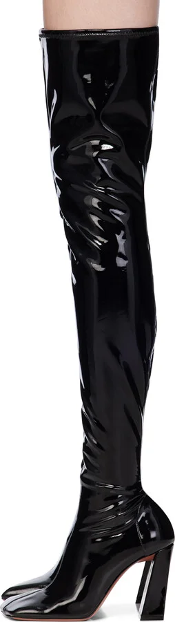 Amina Muaddi Black Marine Stretch Thigh High Boots - Image 3