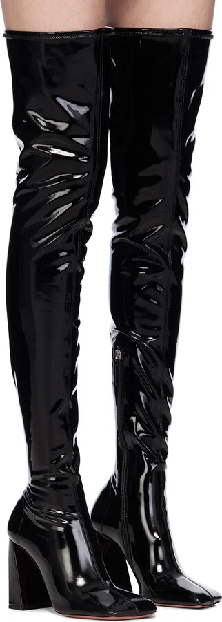 Amina Muaddi Black Marine Stretch Thigh High Boots - Image 4