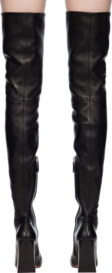 Amina Muaddi Black Marine Stretch Thigh High Boots - Image 2