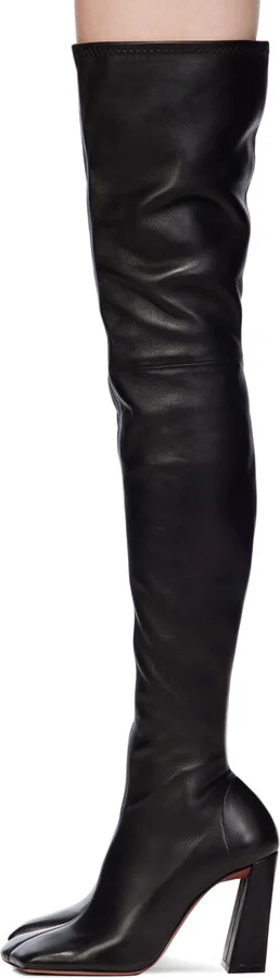 Amina Muaddi Black Marine Stretch Thigh High Boots - Image 3