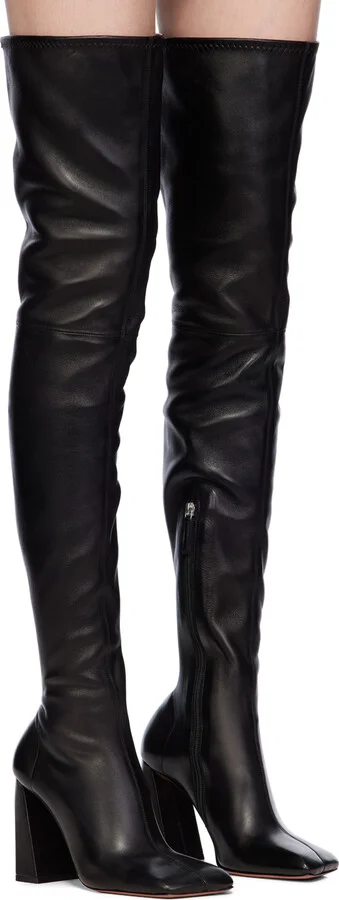 Amina Muaddi Black Marine Stretch Thigh High Boots - Image 4