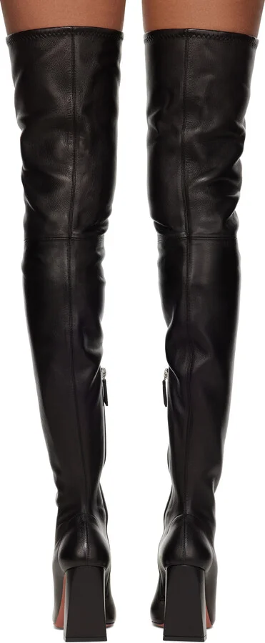 Amina Muaddi Black Marine Stretch Thigh High Boots - Image 2