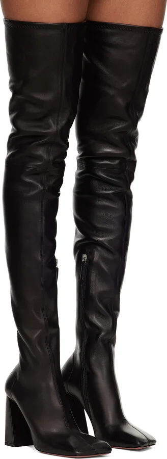 Amina Muaddi Black Marine Stretch Thigh High Boots - Image 4