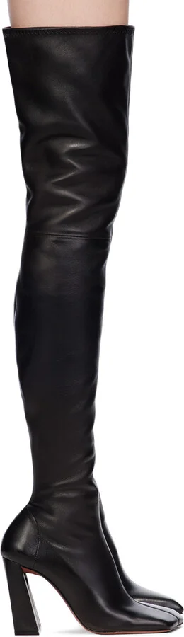 Amina Muaddi Black Marine Stretch Thigh High Boots
