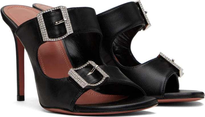 Amina Muaddi Black Millie Heeled Sandals - Image 4