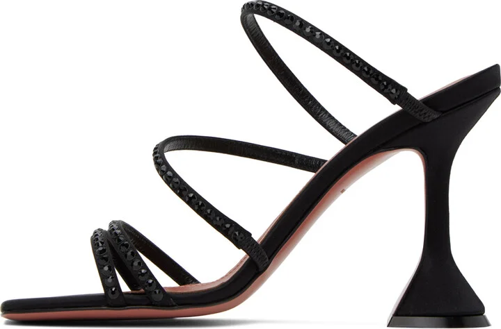 Amina Muaddi Black Naima Crystal Heeled Sandals - Image 3