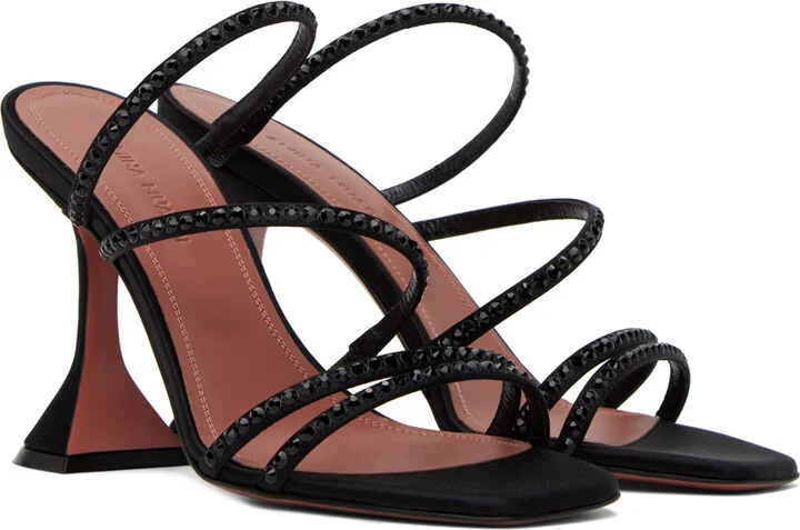 Amina Muaddi Black Naima Crystal Heeled Sandals - Image 4