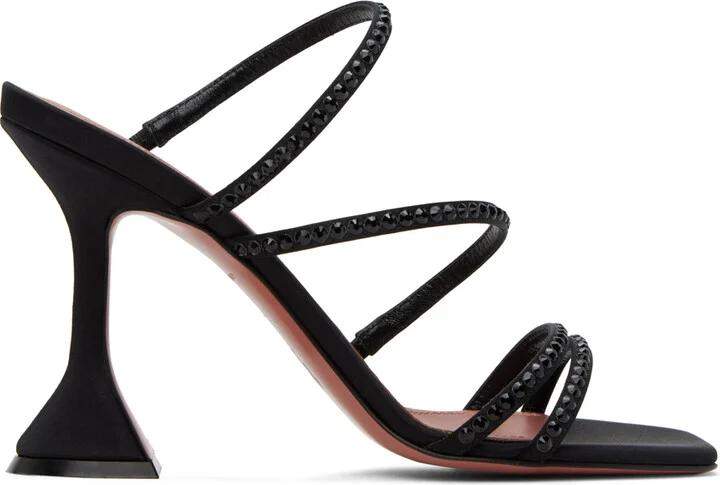 Amina Muaddi Black Naima Crystal Heeled Sandals
