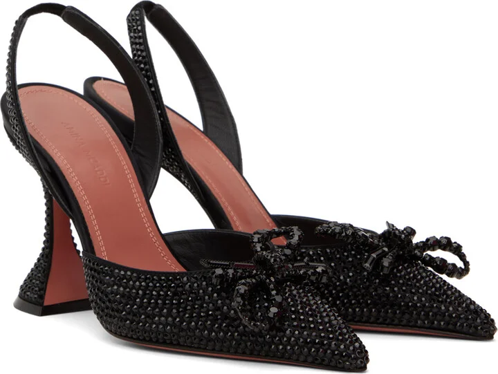 Amina Muaddi Black Rosie Crystal Sling Heels - Image 4
