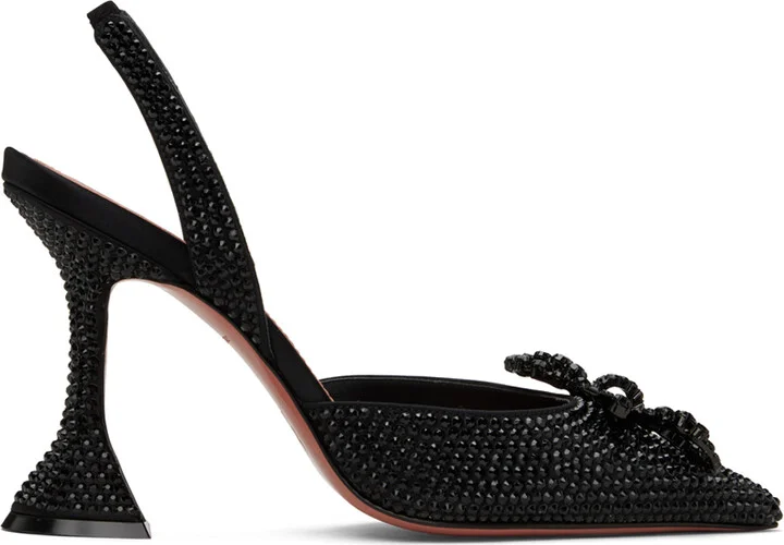 Amina Muaddi Black Rosie Crystal Sling Heels