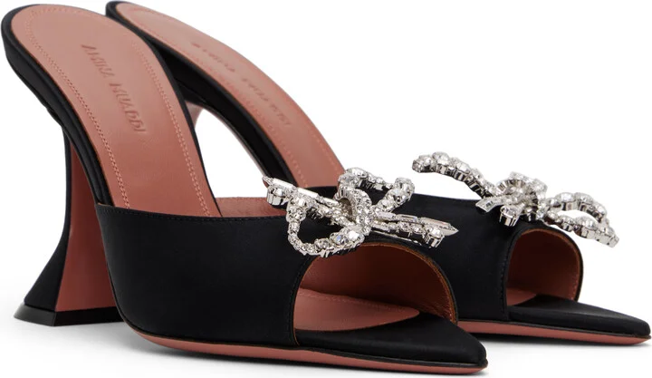 Amina Muaddi Black Rosie Slipper Heeled Sandals - Image 4