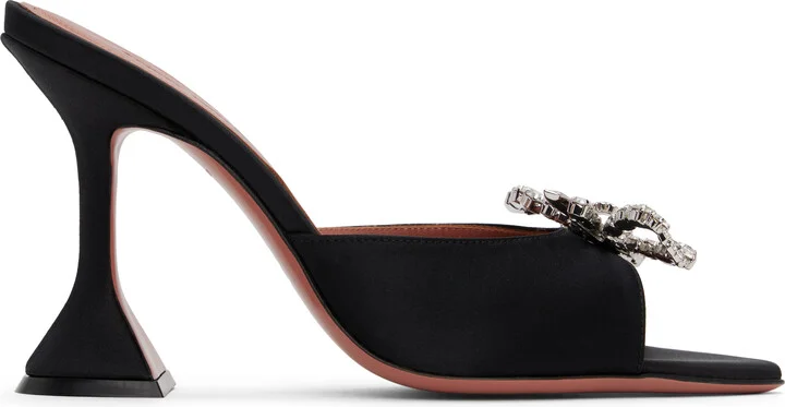 Amina Muaddi Black Rosie Slipper Heeled Sandals