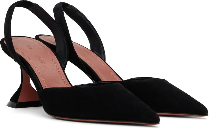 Amina Muaddi Black Suede Holli Sling 70 Heels - Image 4