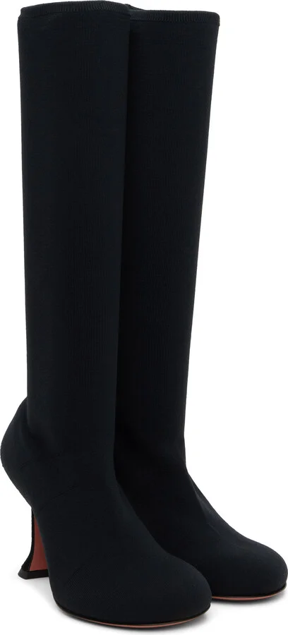 Amina Muaddi Black Veneda Stretch Tall Boots - Image 4