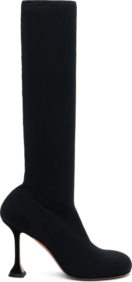Amina Muaddi Black Veneda Stretch Tall Boots