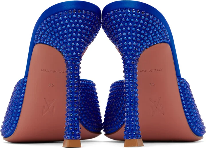 Amina Muaddi Blue Alexa Crystal Slipper 105 Heeled Sandals - Image 2