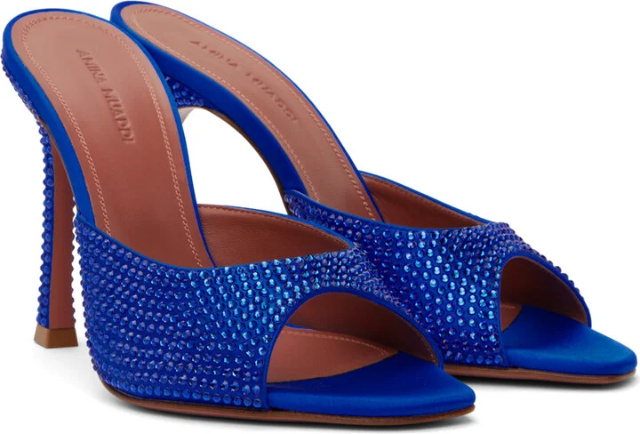 Amina Muaddi Blue Alexa Crystal Slipper 105 Heeled Sandals - Image 4