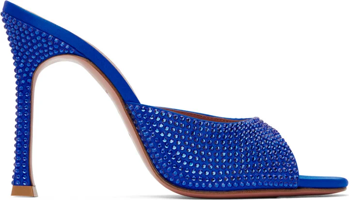 Amina Muaddi Blue Alexa Crystal Slipper 105 Heeled Sandals