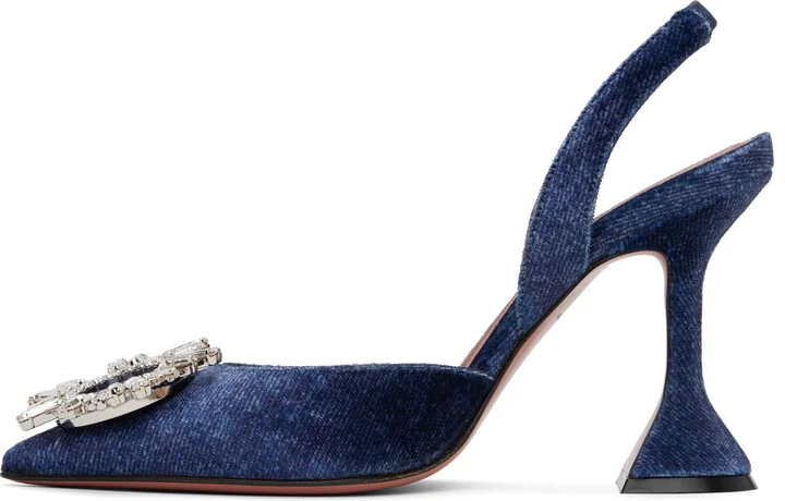 Amina Muaddi Blue Begum Sling Heels - Image 3