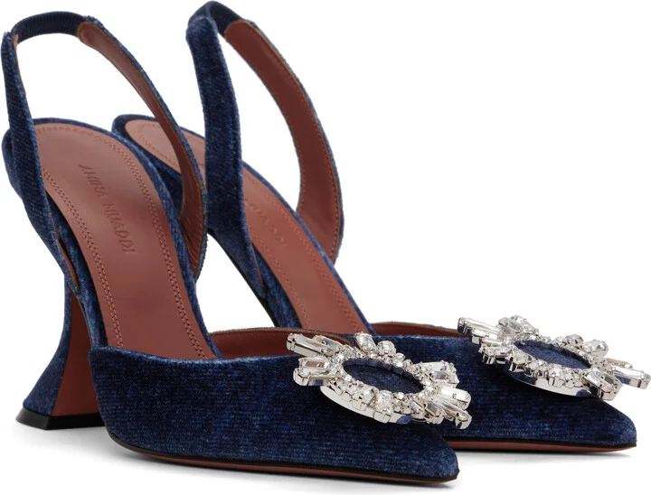 Amina Muaddi Blue Begum Sling Heels - Image 4