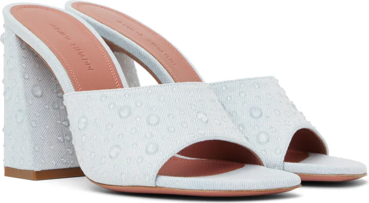 Amina Muaddi Blue Brigitte Crystal Heeled Sandals - Image 4