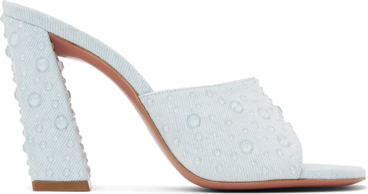 Amina Muaddi Blue Brigitte Crystal Heeled Sandals