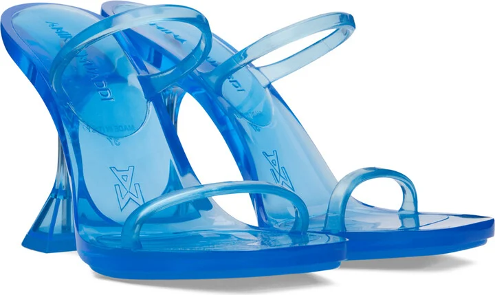 Amina Muaddi Blue Brito Slipper Heeled Sandals - Image 4
