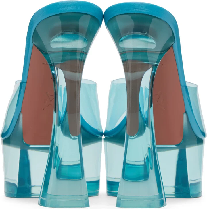 Amina Muaddi Blue Dalida Glass Plateau Heeled Sandals - Image 2