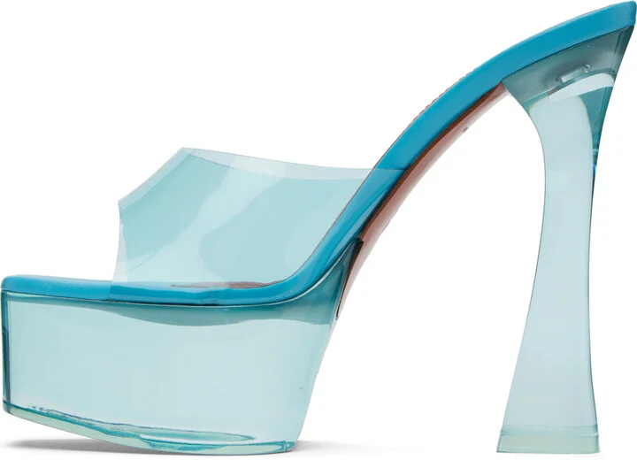 Amina Muaddi Blue Dalida Glass Plateau Heeled Sandals - Image 3