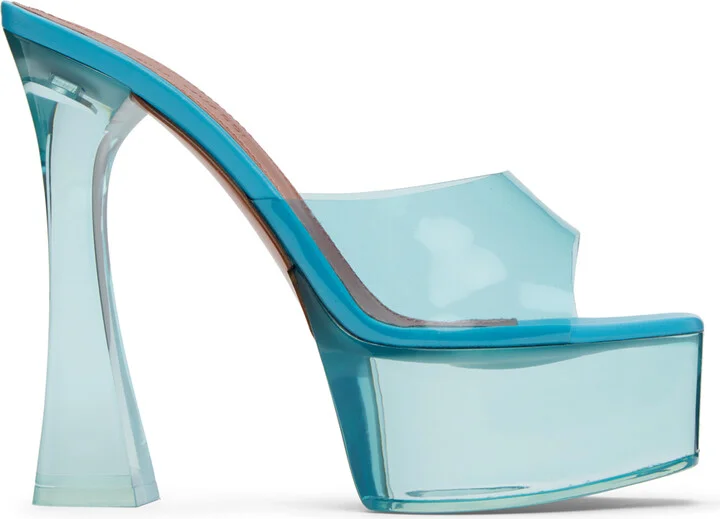 Amina Muaddi Blue Dalida Glass Plateau Heeled Sandals