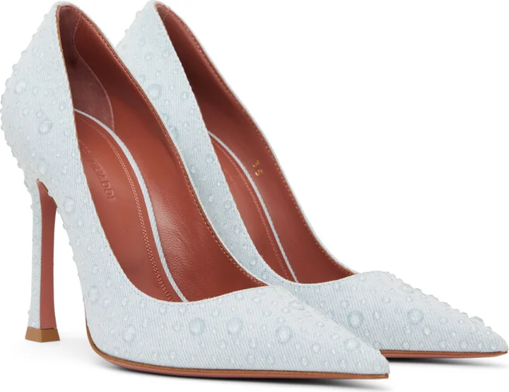 Amina Muaddi Blue Elsa Crystal Pump Heels - Image 4