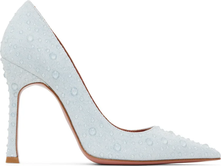 Amina Muaddi Blue Elsa Crystal Pump Heels