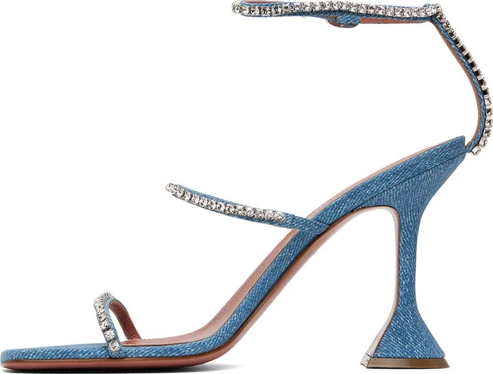 Amina Muaddi Blue Gilda Heeled Sandals - Image 3