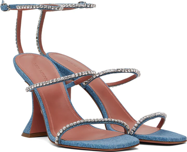 Amina Muaddi Blue Gilda Heeled Sandals - Image 4